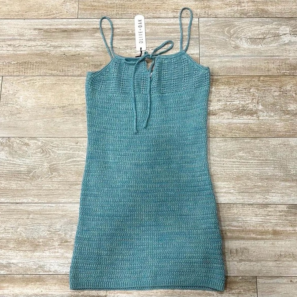 Olive + Oak Teal Knit Crochet Sleeveless Dress
